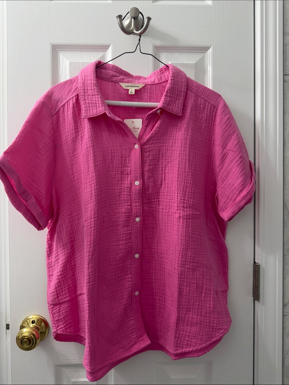 Lucky Brand Pink 100% Cotton Gauze Button-Down Shirt